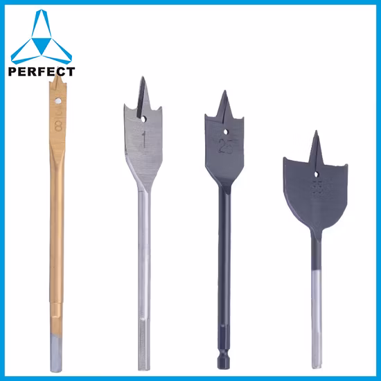 Acciaio al carbonio 65# di qualità europea o acciaio 40Cr, gambo esagonale, punta a forcella piatta per legno a tre punte con scanalatura di taglio