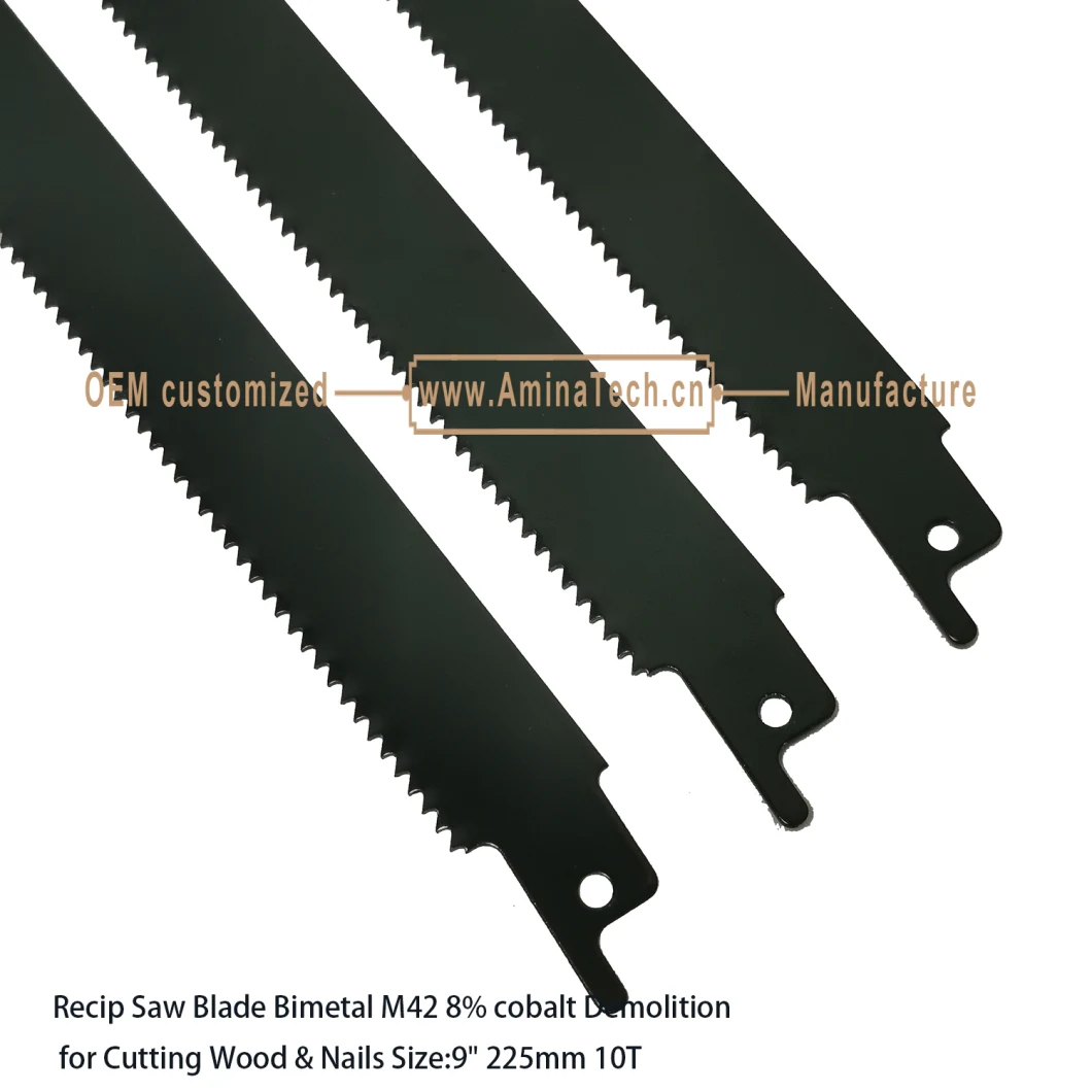 Recip Saw Blade Bimetal M42 8% cobalt Demolition for Cutting Wood & Nails Size:9