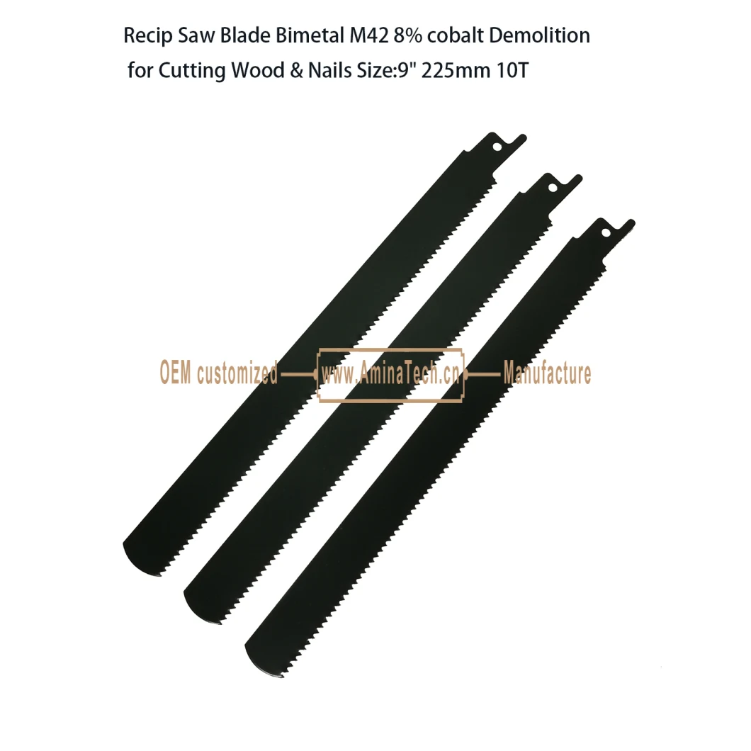 Recip Saw Blade Bimetal M42 8% cobalt Demolition for Cutting Wood & Nails Size:9