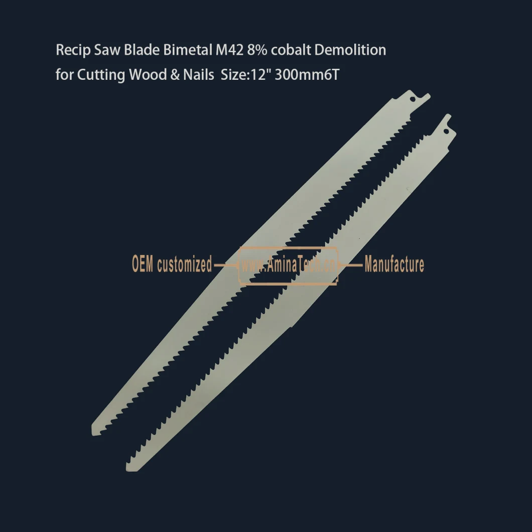 Recip Saw Blade Bimetal M42 8% cobalt Demolition for Cutting Wood & Nails Size:12