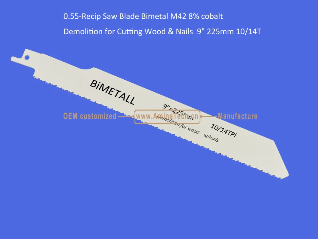 Reciprocating,Recip Saw Blade Bimetal M42 8% cobalt Demolition for Cutting Wood & Nails 9