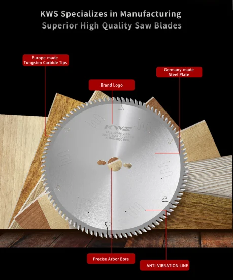 Lama per sega con incisore regolabile KWS TCT/PCD con cromatura per pannelli rivestiti a base di legno, lama per sega in metallo duro, lama per sega a disco